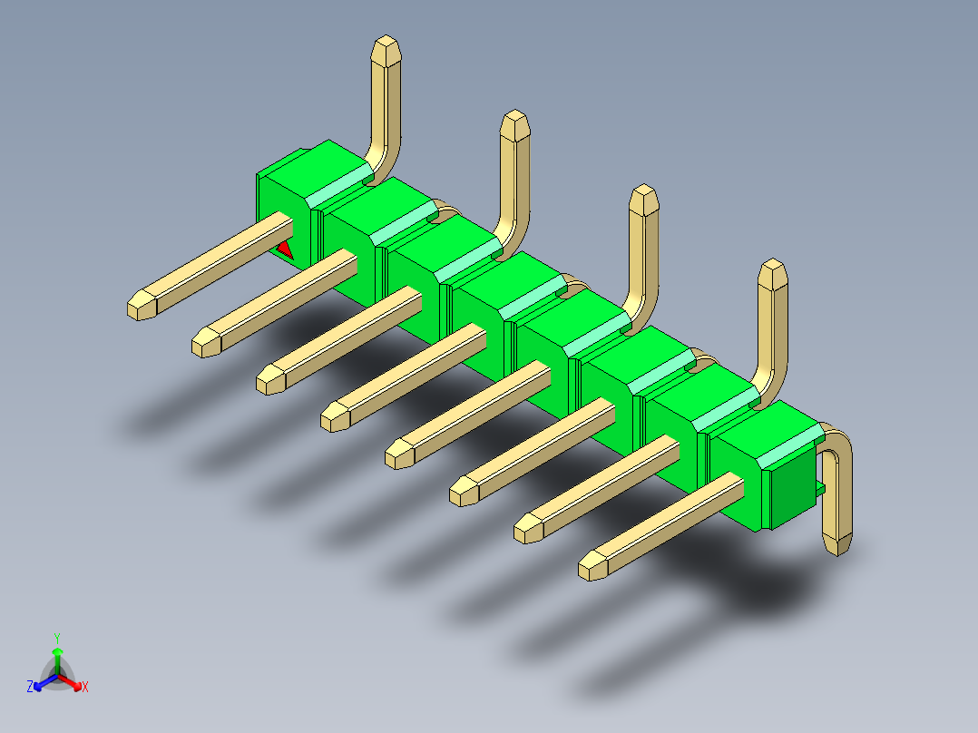 彩色公排针 100mil 2.54mm 系列-DS1022_green_08p_100mil_Type_SMT_R1_rev1.0正等轴测图