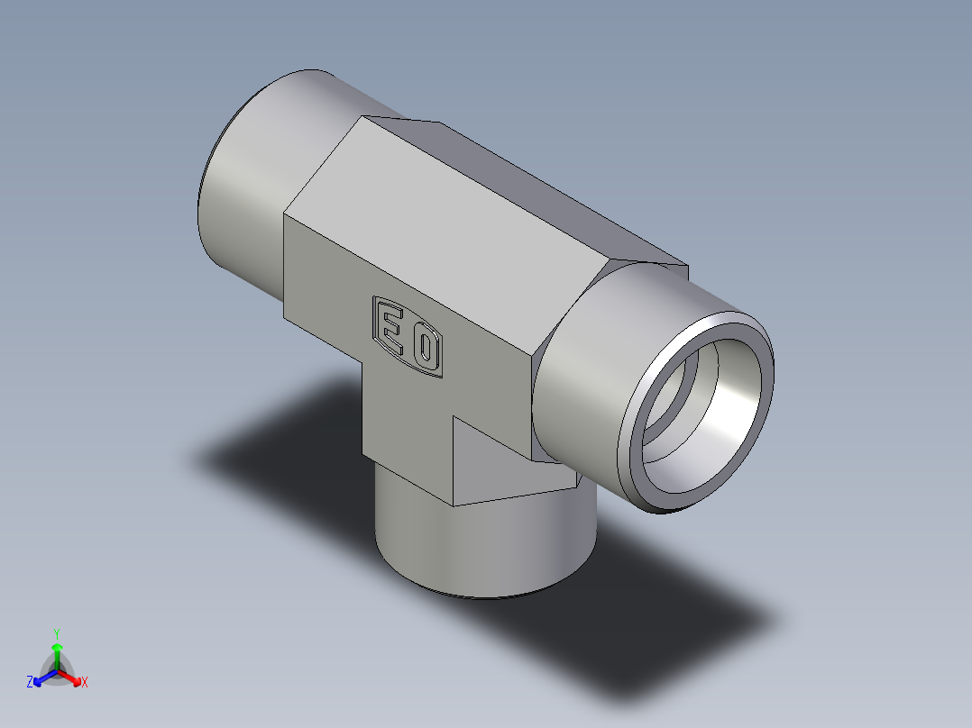 卡套式工业通用硬管接头EO_Union_tee_T16S71X正等轴测图