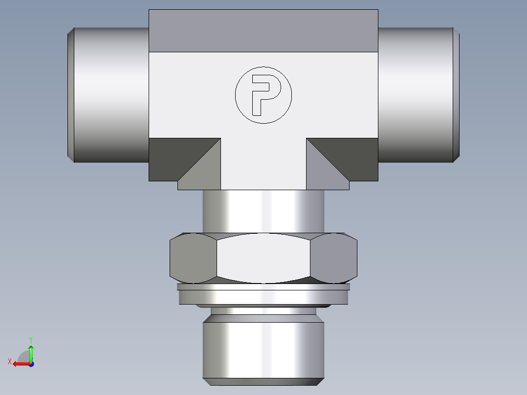 卡套式工业通用硬管接头EO_Adjustable_locknut_branch_tee_TEE12SMOMDCF后视图