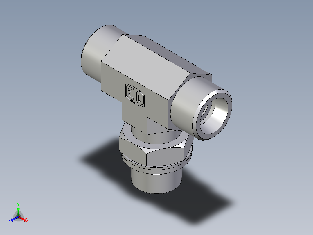 卡套式工业通用硬管接头EO_Adjustable_locknut_branch_tee_TEE12SMOMDCF正等轴测图