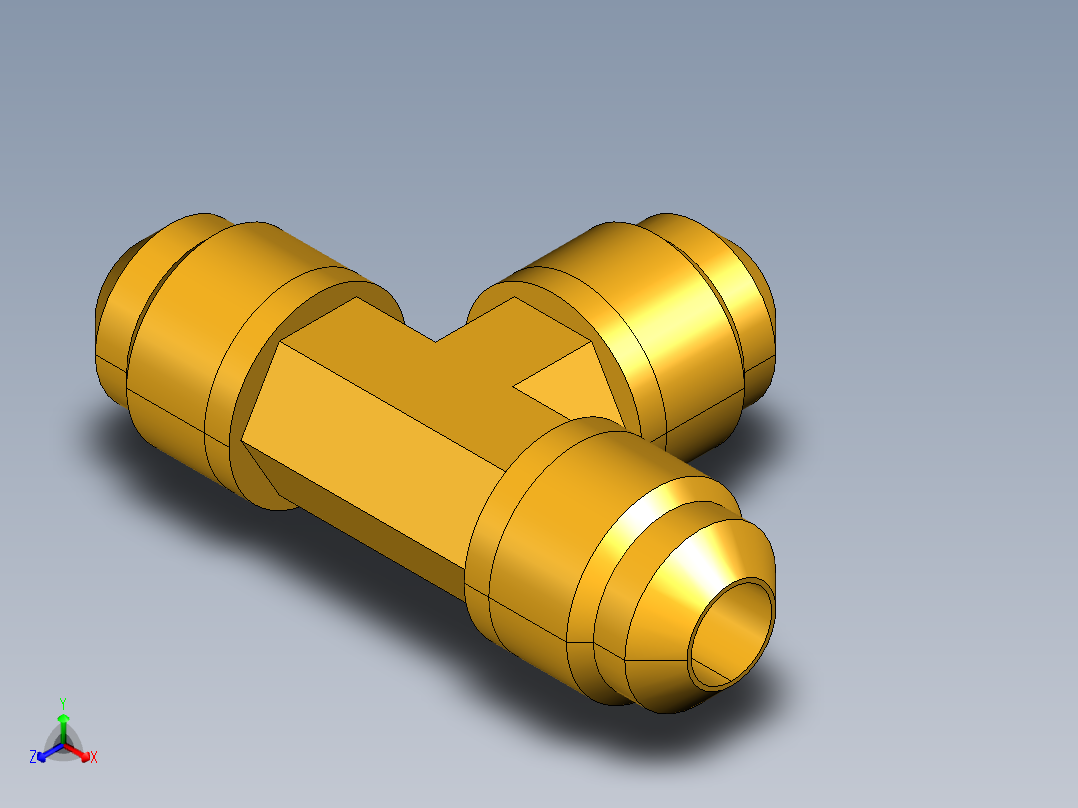 扩口式工业通用硬管接头Union Tee 144F-6正等轴测图