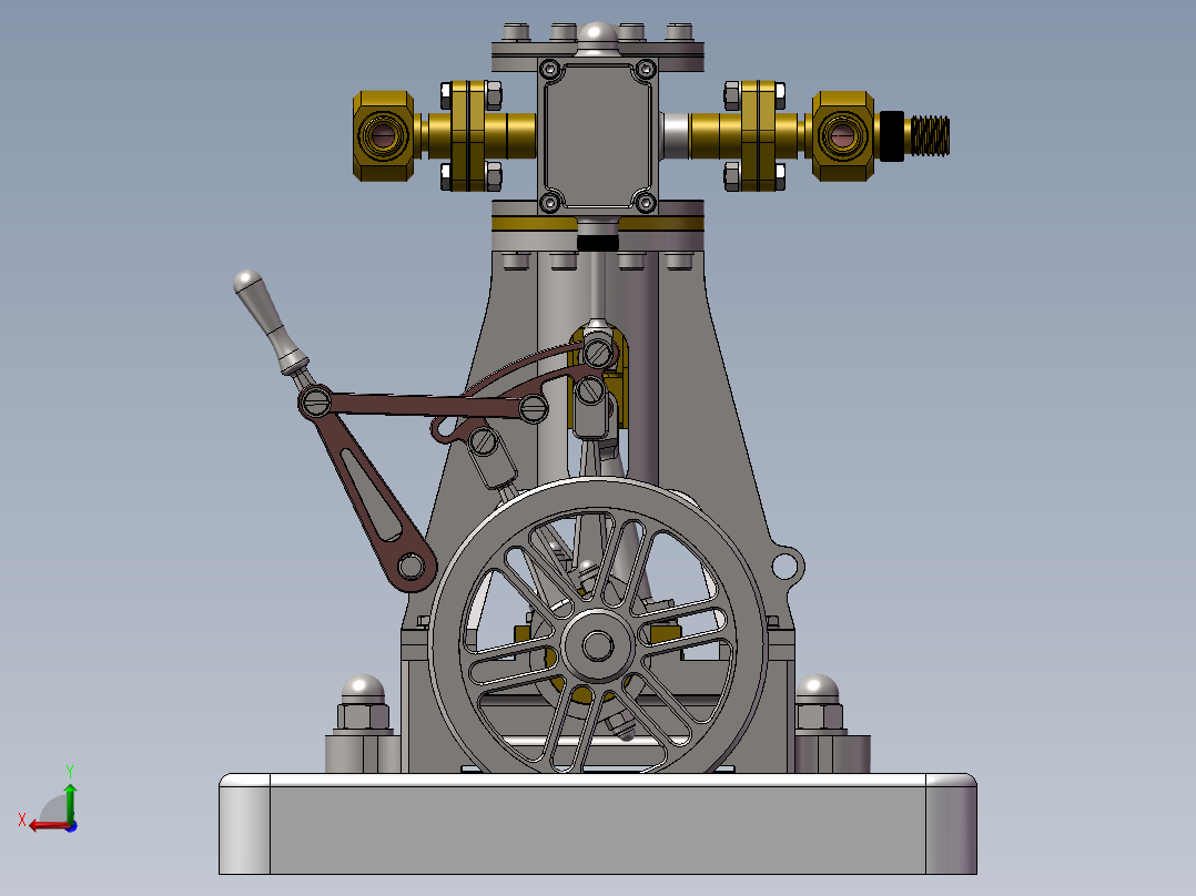 立式双缸发动机后视图