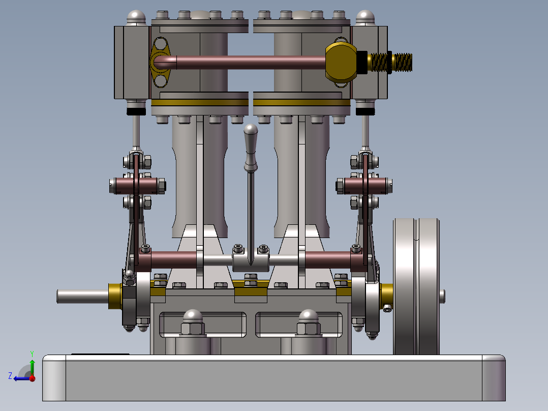 立式双缸发动机右视图