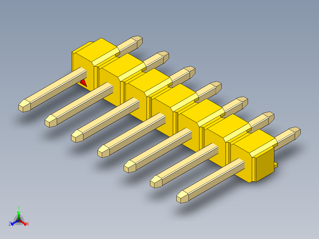 彩色公头100mil（2.54mm）系列-DS1021_yellow_1x07p_100mil_Type1_rev1.0正等轴测图