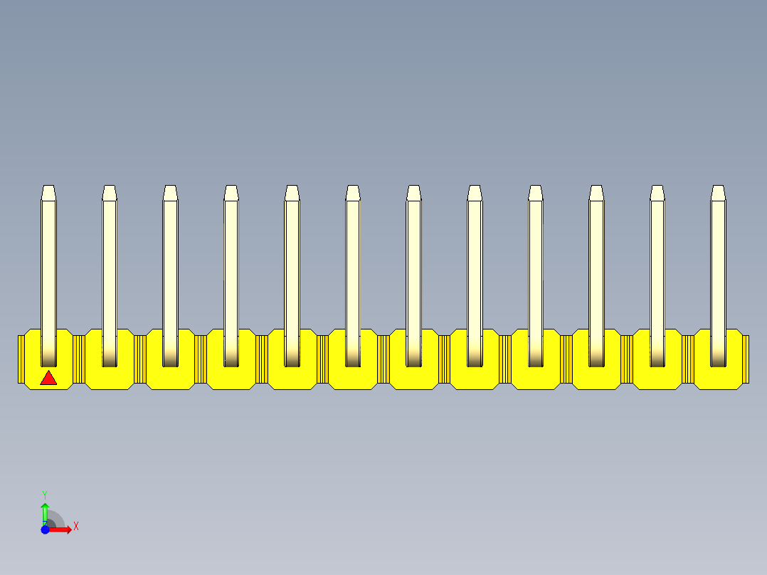彩色公排针 100mil 2.54mm 系列-DS1022_yellow_12p_100mil_TypeU_rev1.0前视图