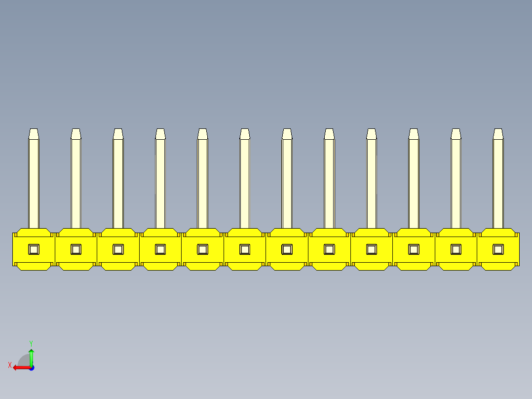 彩色公排针 100mil 2.54mm 系列-DS1022_yellow_12p_100mil_TypeU_rev1.0后视图