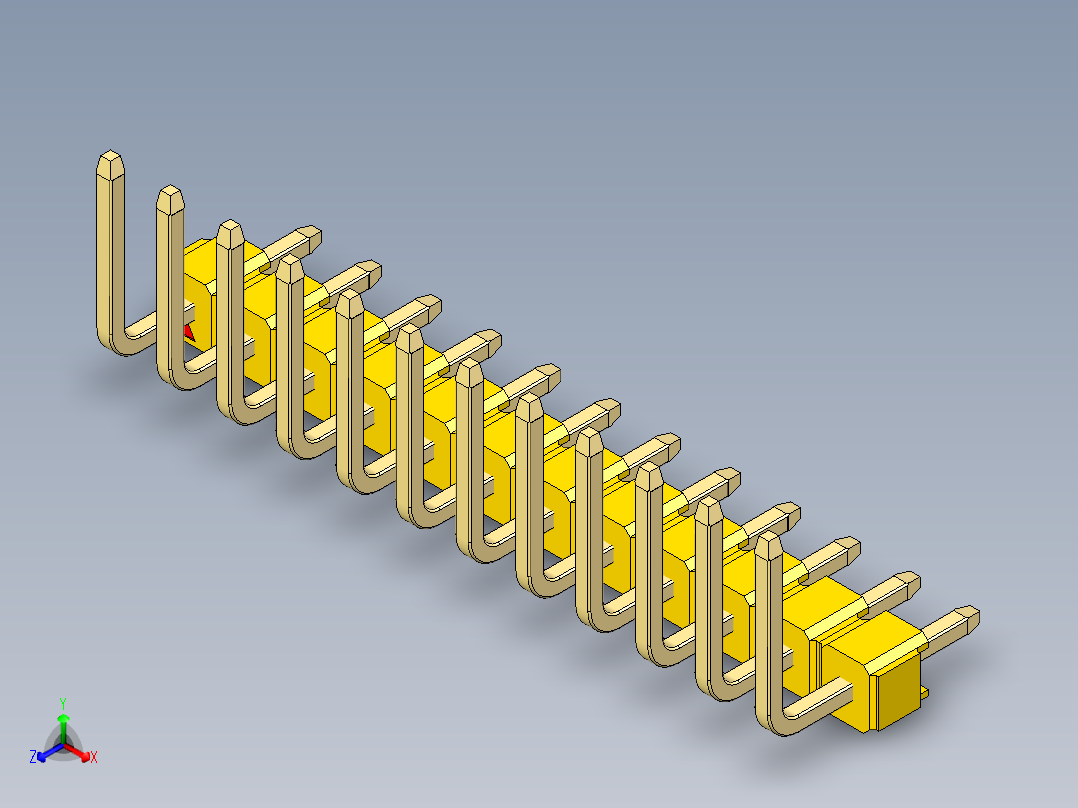 彩色公排针 100mil 2.54mm 系列-DS1022_yellow_12p_100mil_TypeU_rev1.0正等轴测图