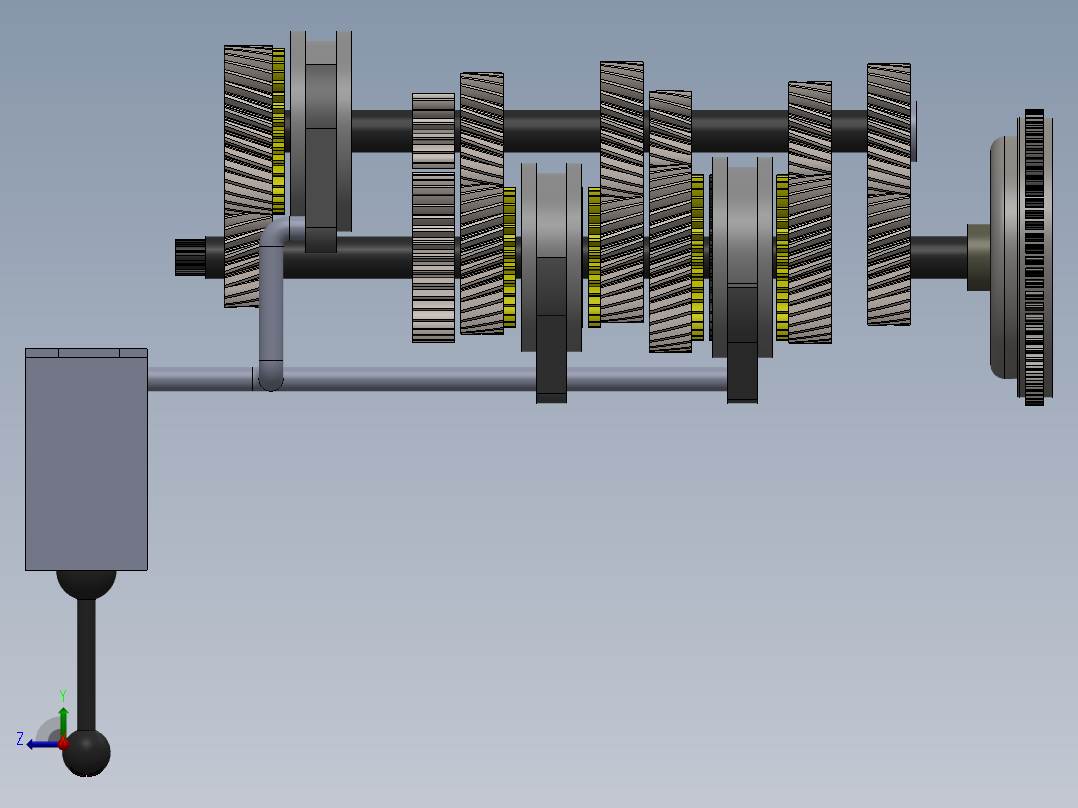 变速箱齿轮结构右视图