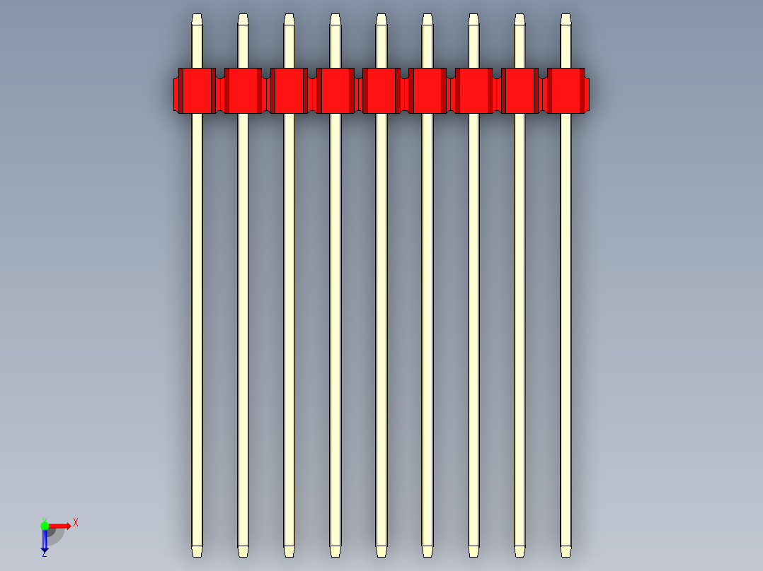 彩色公头100mil（2.54mm）系列-DS1021_red_3x09p_100mil_Type43_rev1.0俯视图