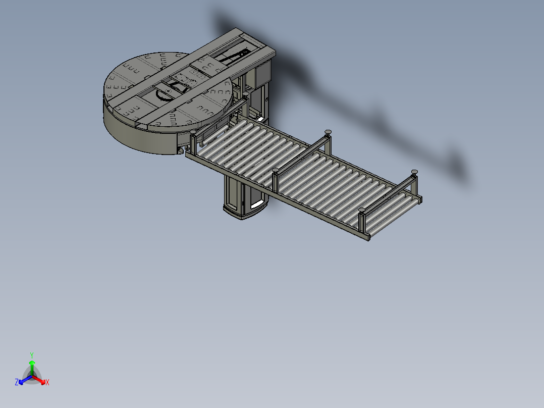 在线式围膜缠绕机配输送线 三维膜图纸设计