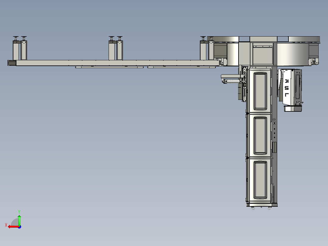 在线式围膜缠绕机配输送线 三维膜图纸设计后视图