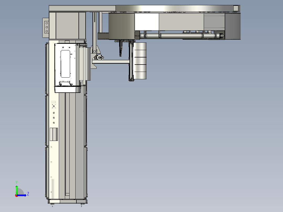 在线式围膜缠绕机配输送线 三维膜图纸设计左视图