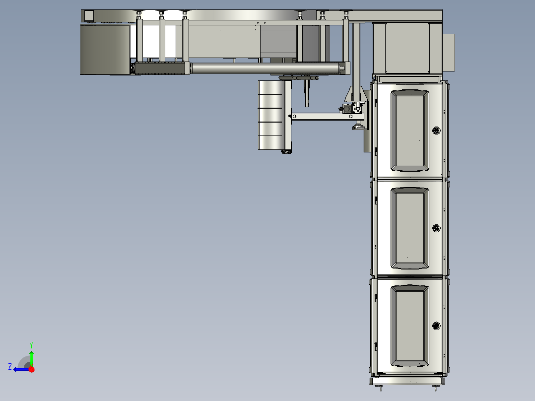 在线式围膜缠绕机配输送线 三维膜图纸设计右视图