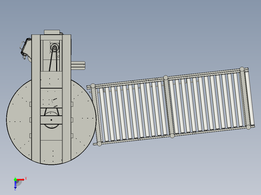 在线式围膜缠绕机配输送线 三维膜图纸设计俯视图