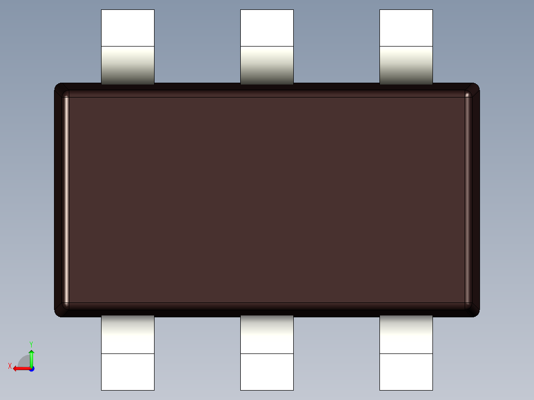 电子元件的SC-74封装。具有3、4、5和6引脚覆盖区的不同实施例后视图