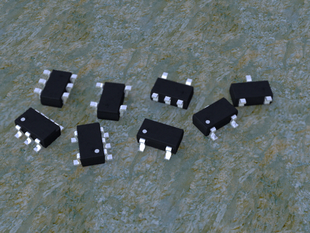 电子元件的SC-74封装。具有3、4、5和6引脚覆盖区的不同实施例