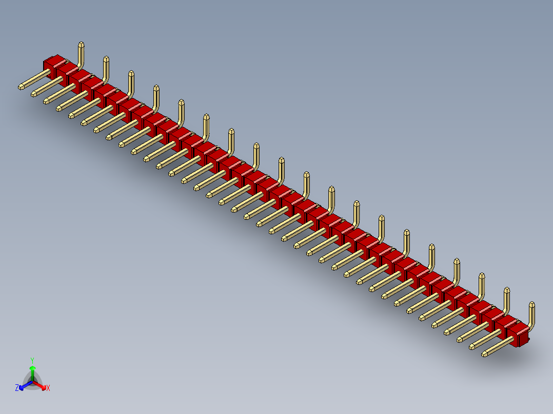 彩色公排针 100mil 2.54mm 系列-DS1022_red_38p_100mil_Type_SMT_R2_rev1.0正等轴测图