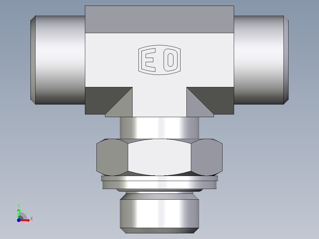 卡套式工业通用硬管接头EO_Adjustable_locknut_branch_tee_TEE12LMOMDCF前视图