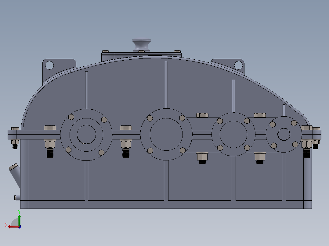 三级圆柱直齿轮减速箱3D图纸 Solidworks设计后视图