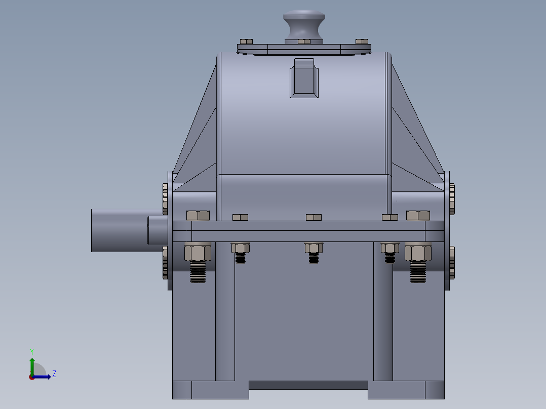 三级圆柱直齿轮减速箱3D图纸 Solidworks设计左视图