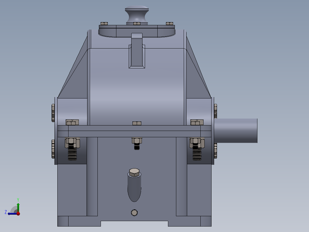 三级圆柱直齿轮减速箱3D图纸 Solidworks设计右视图