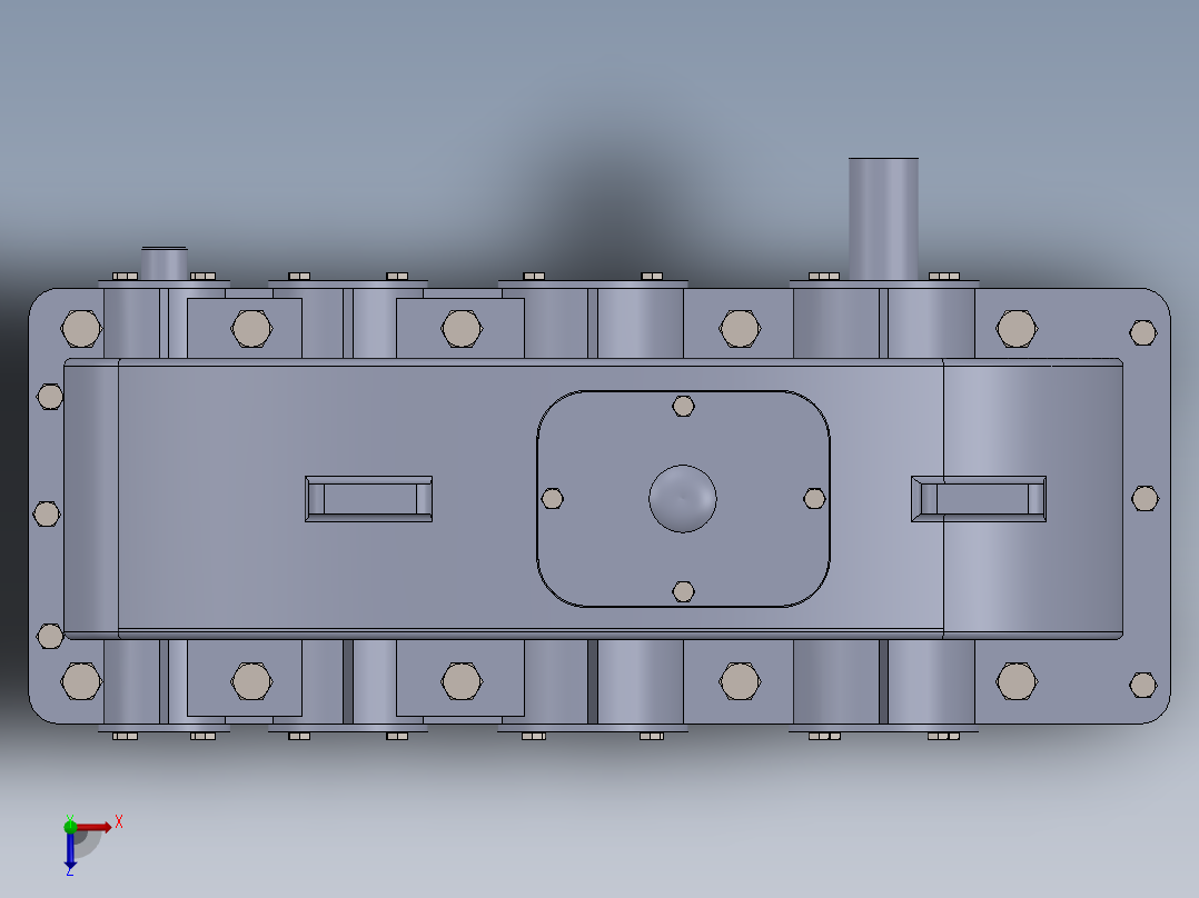 三级圆柱直齿轮减速箱3D图纸 Solidworks设计俯视图