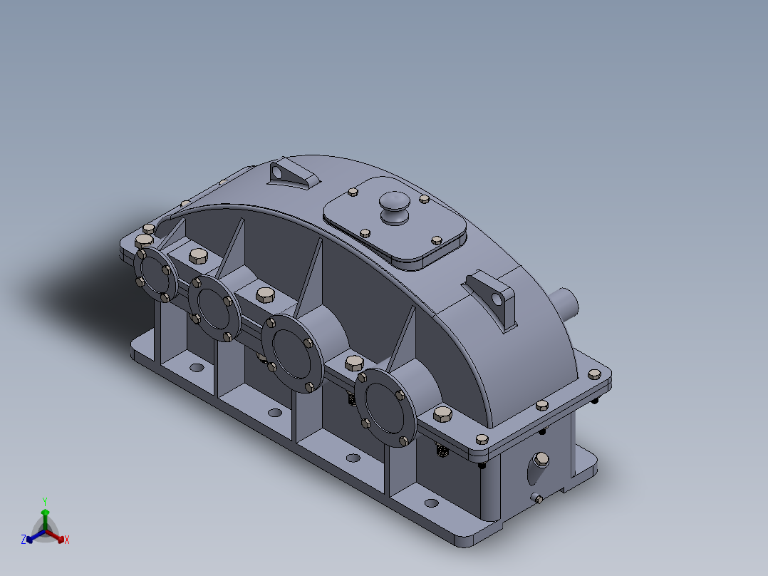 三级圆柱直齿轮减速箱3D图纸 Solidworks设计正等轴测图