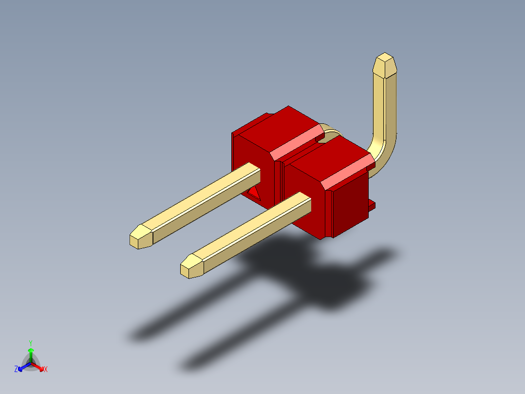 彩色公排针 100mil 2.54mm 系列-DS1022_red_02p_100mil_Type_SMT_R2_rev1.0正等轴测图
