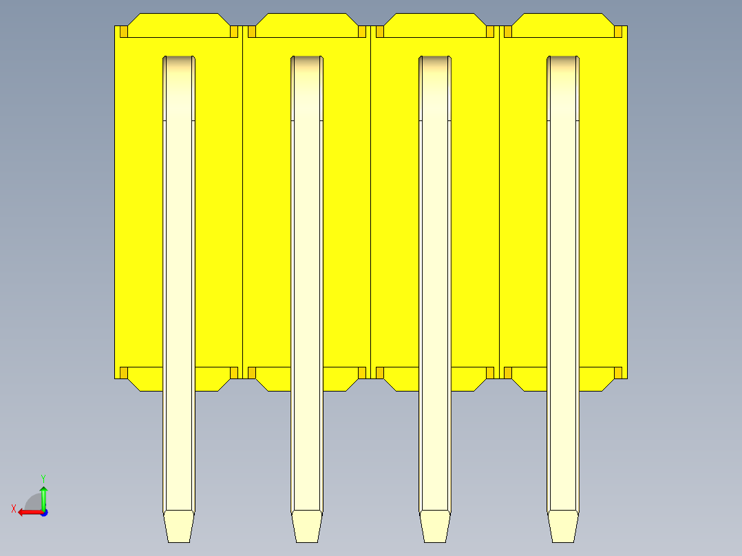 彩色公排针 100mil 2.54mm 系列-DS1022_yellow_3x04p_100mil_TypeD_rev1.0后视图
