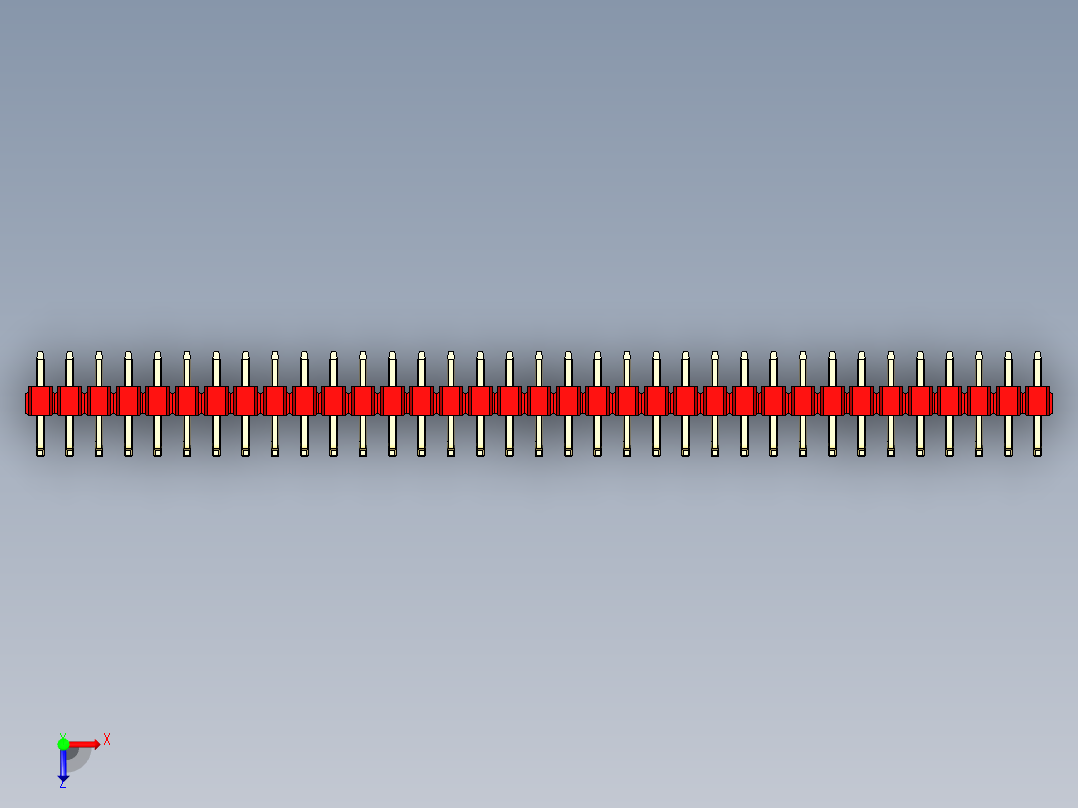 彩色公排针 100mil 2.54mm 系列-DS1022_red_35p_100mil_TypeU_rev1.0俯视图