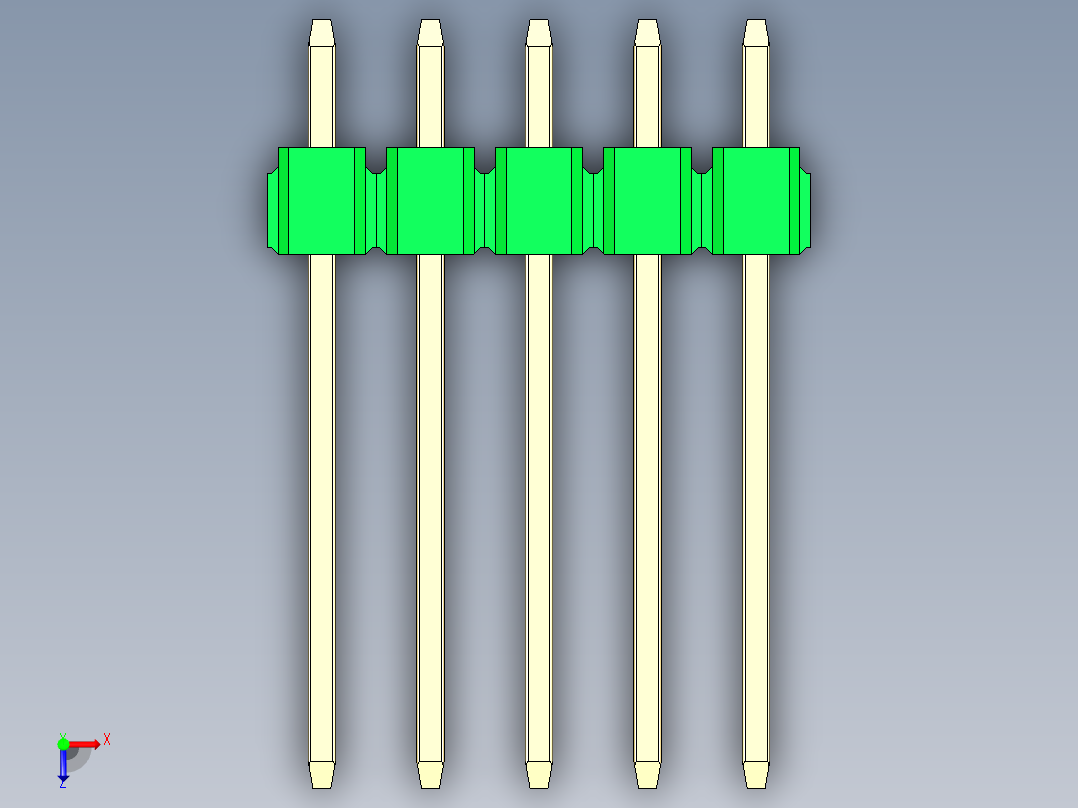 彩色公头100mil（2.54mm）系列-DS1021_green_3x05p_100mil_Type5_rev1.0俯视图