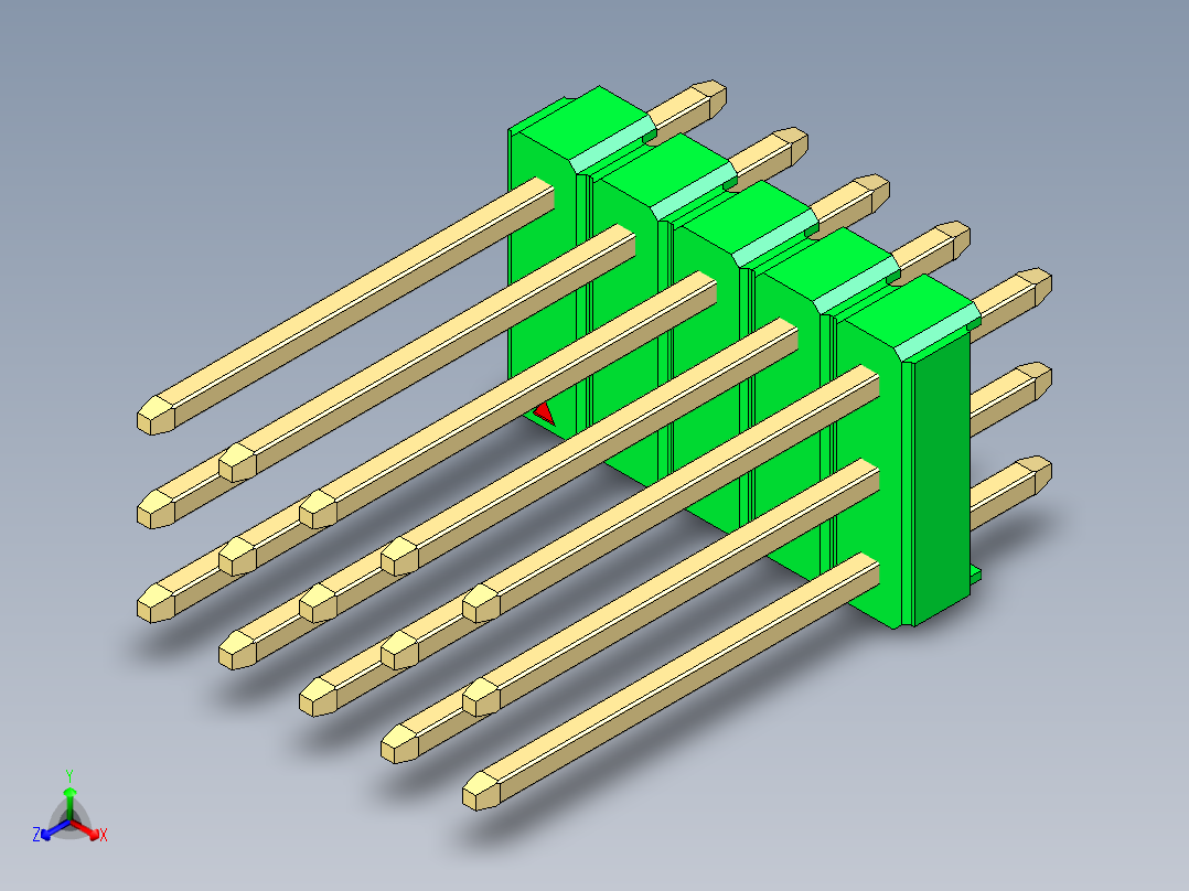 彩色公头100mil（2.54mm）系列-DS1021_green_3x05p_100mil_Type5_rev1.0正等轴测图