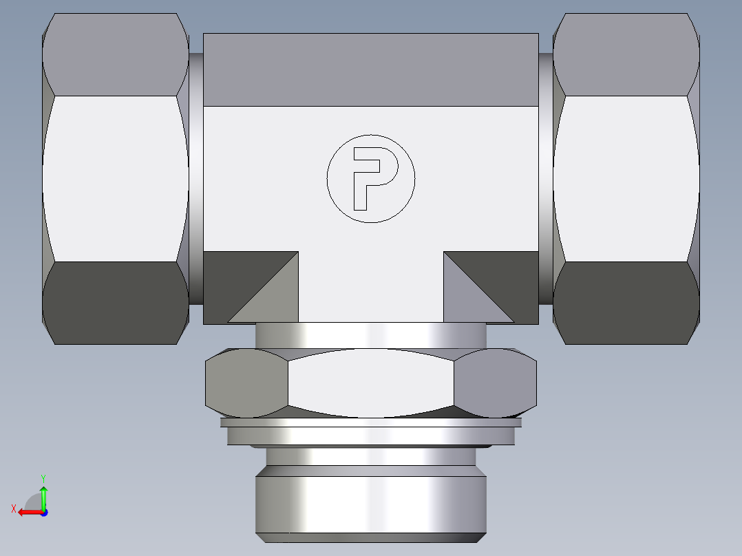 卡套式工业通用硬管接头EO_Adjustable_locknut_branch_tee_TEE28LMCF后视图
