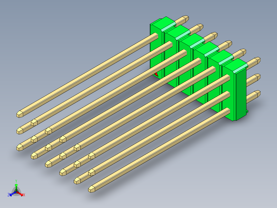 彩色公头100mil（2.54mm）系列-DS1021_green_3x06p_100mil_Type43_rev1.0正等轴测图