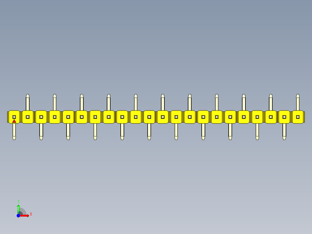 彩色公排针 100mil 2.54mm 系列-DS1022_yellow_22p_100mil_Type_SMT_R2_rev1.0前视图