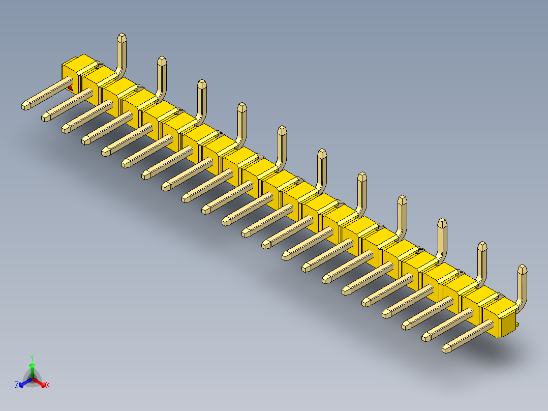 彩色公排针 100mil 2.54mm 系列-DS1022_yellow_22p_100mil_Type_SMT_R2_rev1.0正等轴测图