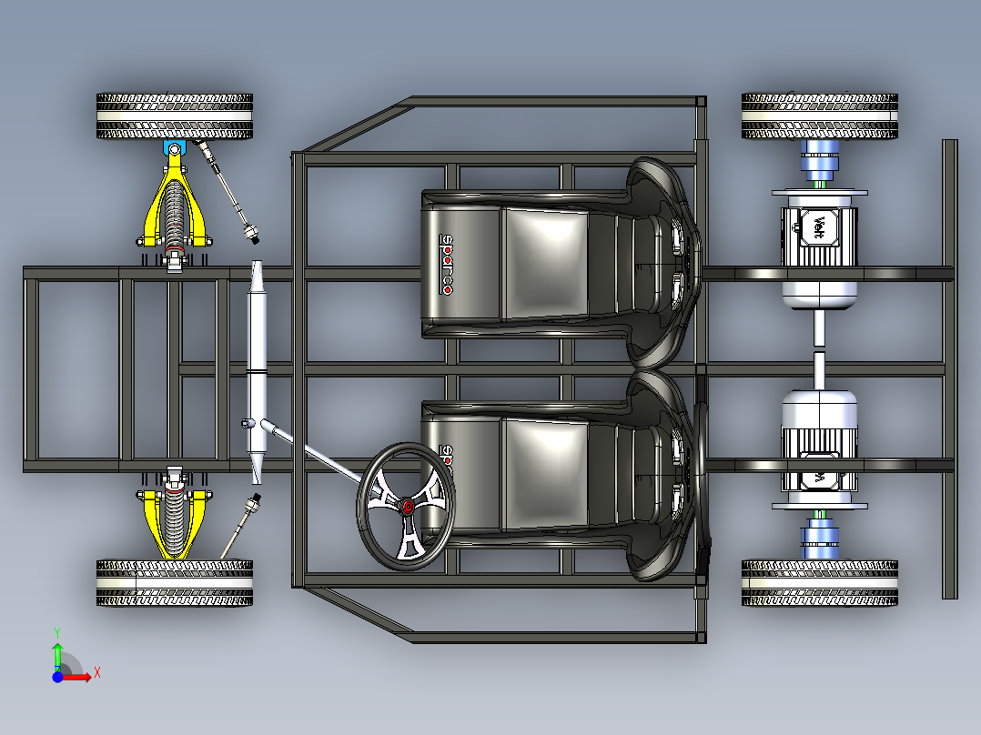 04-Kart Model双座卡丁车底盘结构3D图纸 STEP格式前视图