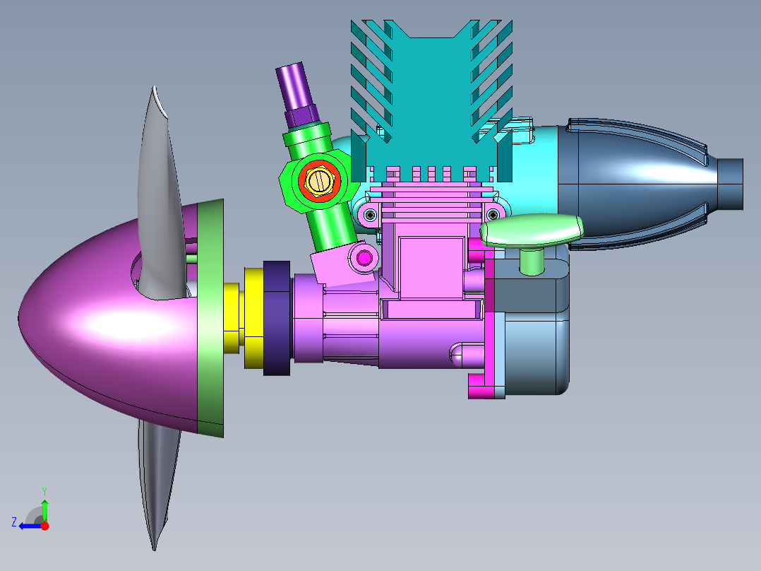 螺旋桨风扇飞机发动机右视图