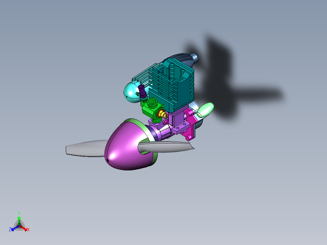 螺旋桨风扇飞机发动机正等轴测图