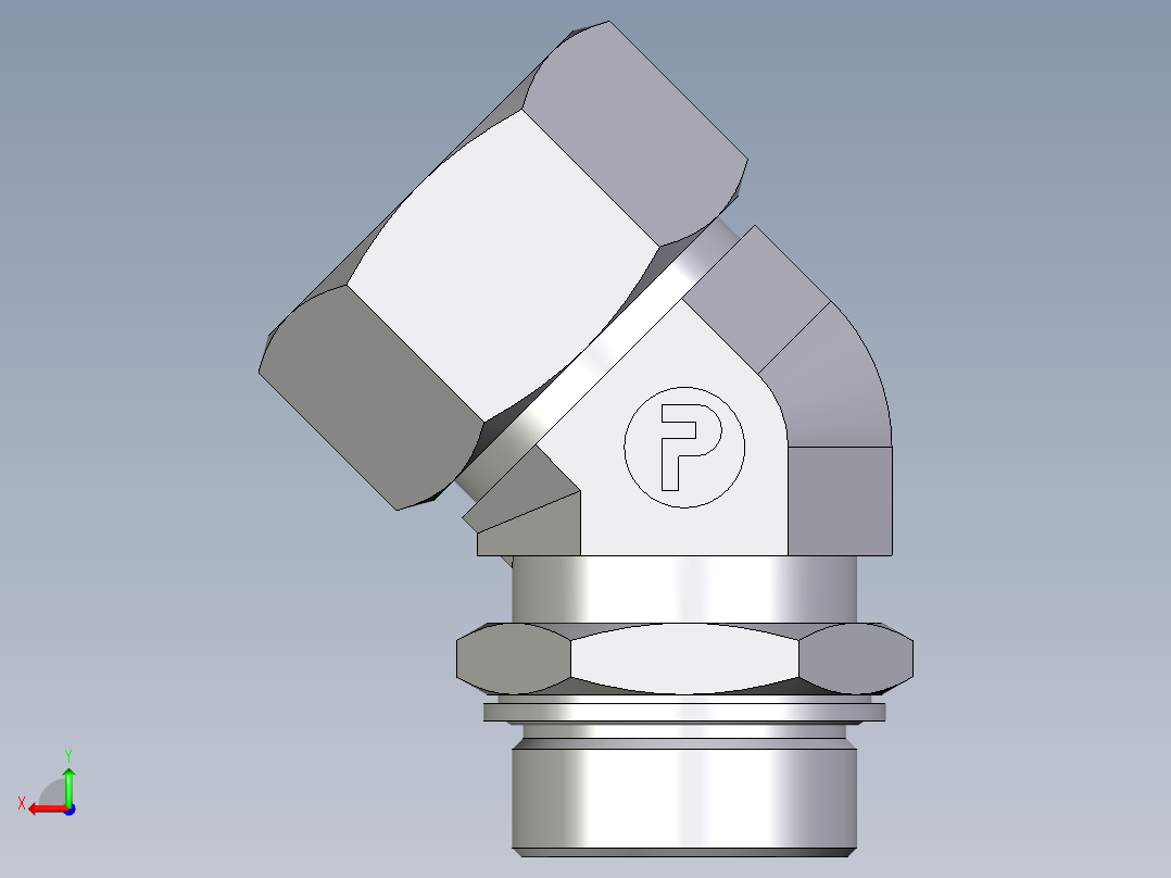 卡套式工业通用硬管接头EO_Adjustable_locknut_45_deg_elbow_VEE38SMCF后视图