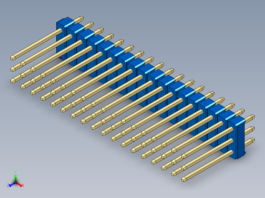 彩色公头100mil（2.54mm）系列-DS1021_blue_3x18p_100mil_Type5_rev1.0正等轴测图
