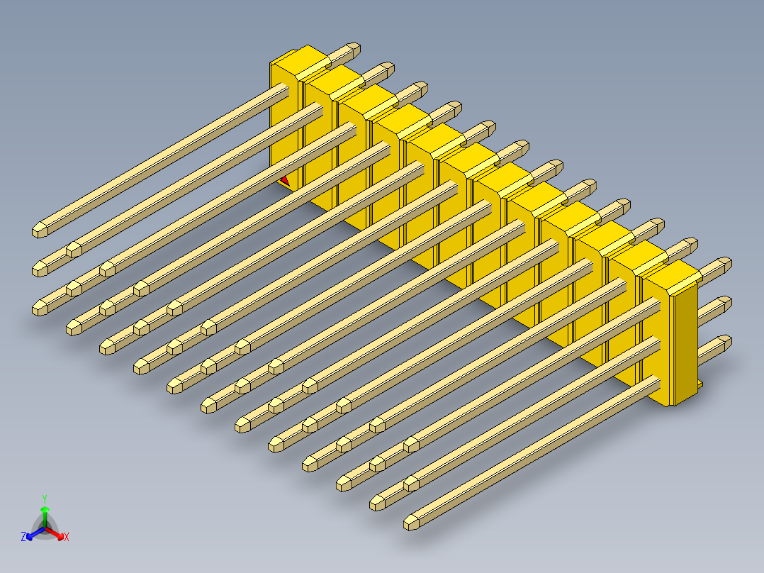 彩色公头100mil（2.54mm）系列-DS1021_yellow_3x12p_100mil_Type19_rev1.0正等轴测图