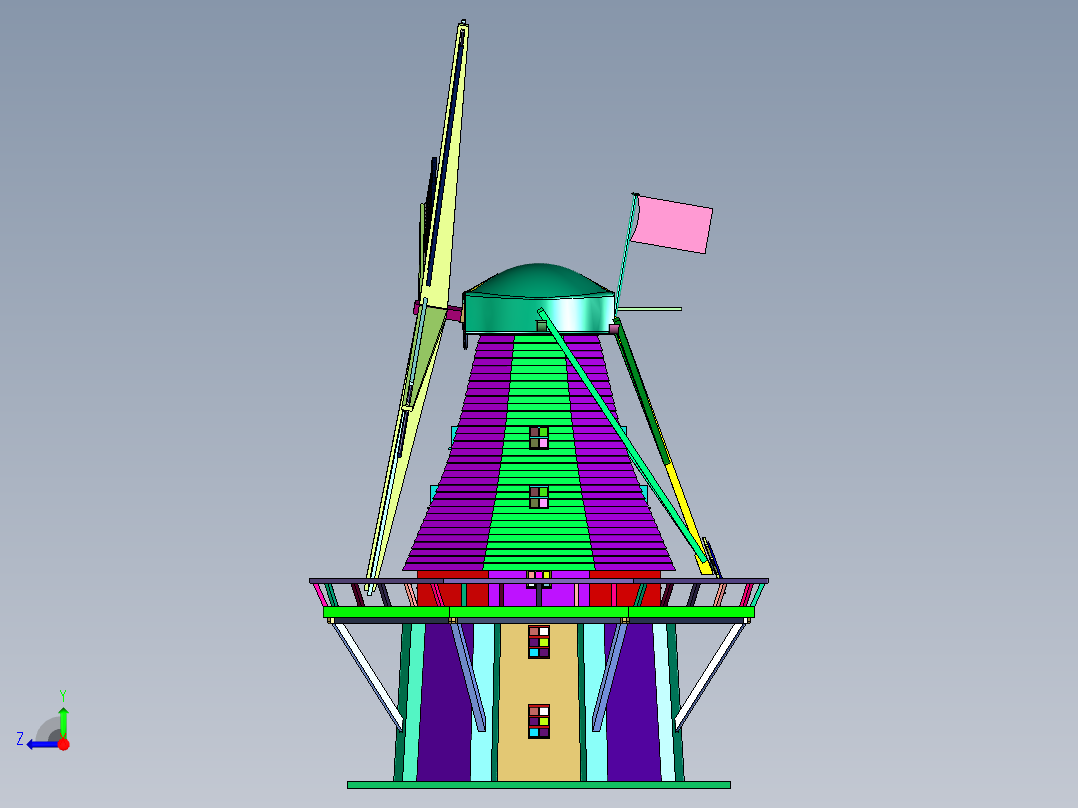 木质园林风车右视图