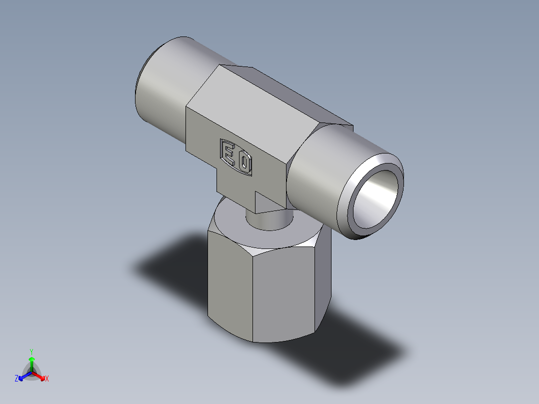 卡套式工业通用硬管接头EO_Standpipe_branch_tee_EVT06LOMD71正等轴测图