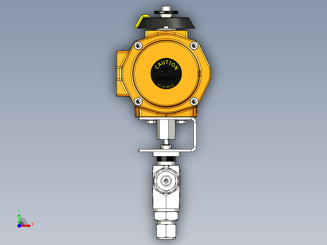 三通球阀带EL-O-Matic PE-60气动执行机构、弹簧复位前视图