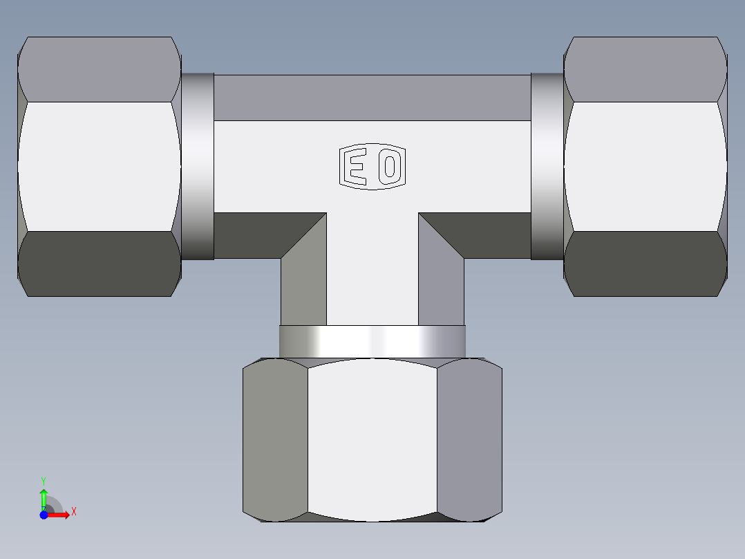 卡套式工业通用硬管接头EO_Union_tee_T12ZSCF前视图