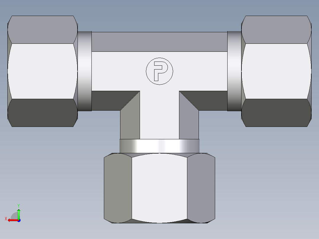 卡套式工业通用硬管接头EO_Union_tee_T12ZSCF后视图