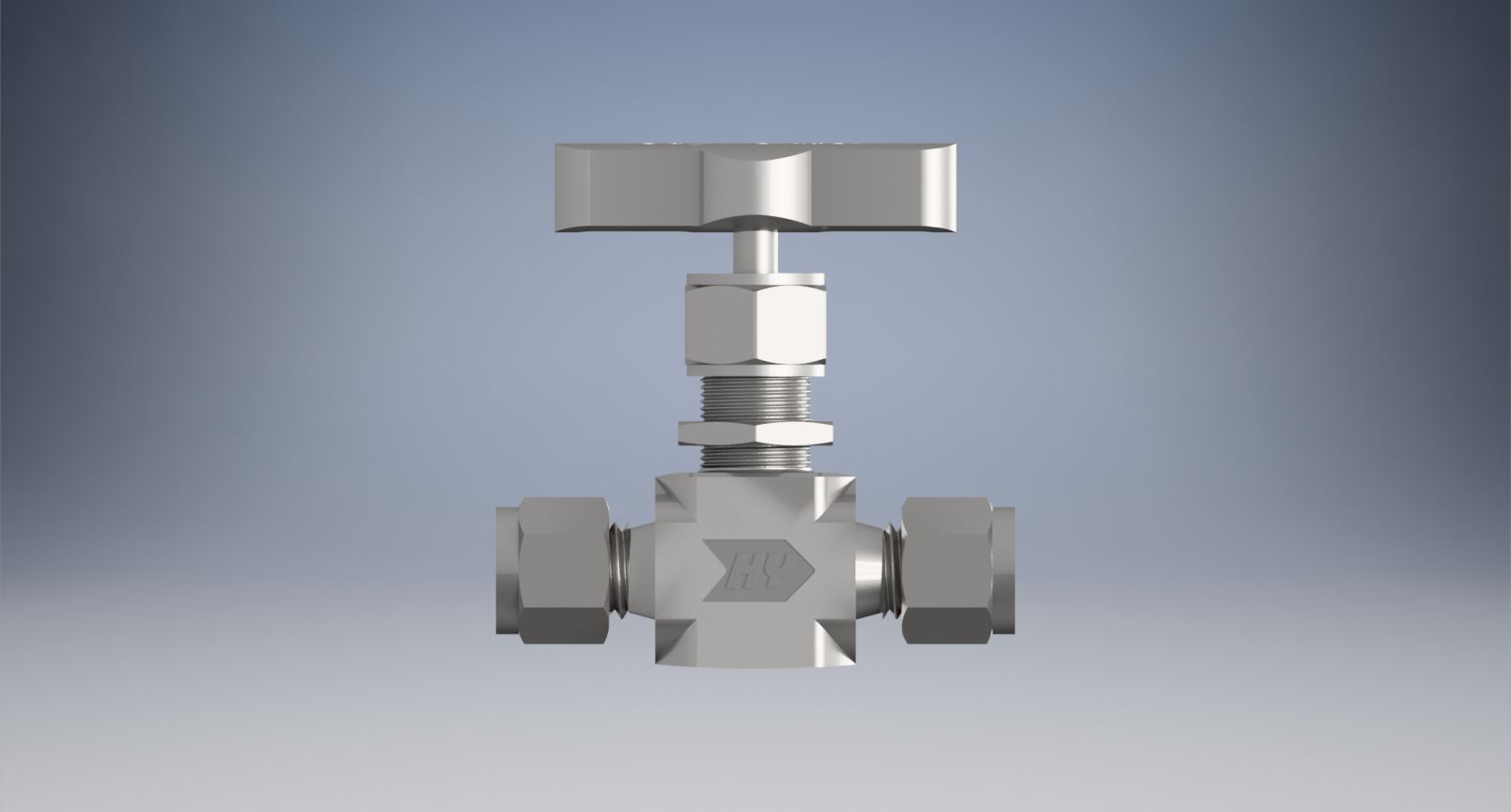 不锈钢整体阀帽针形阀，0.37 Cv，1-4英寸。调节杆Hy-Lok管接头