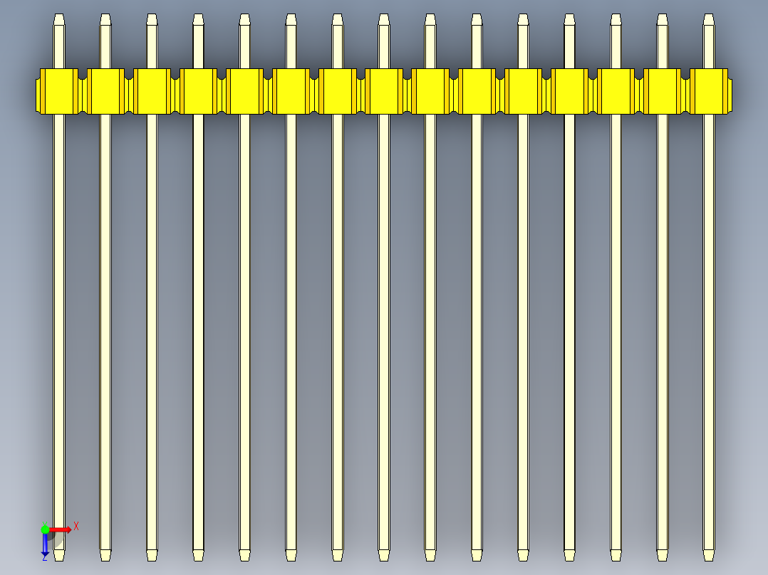 彩色公头100mil（2.54mm）系列-DS1021_yellow_3x15p_100mil_Type43_rev1.0俯视图
