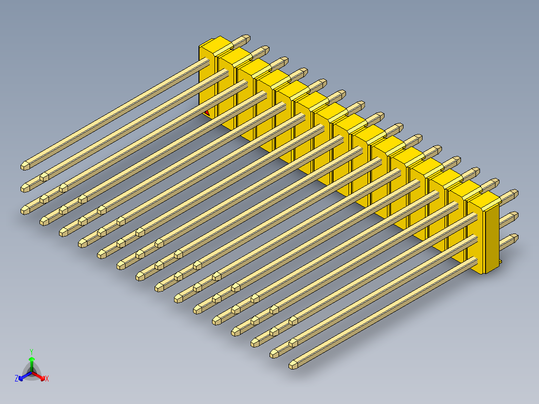 彩色公头100mil（2.54mm）系列-DS1021_yellow_3x15p_100mil_Type43_rev1.0正等轴测图